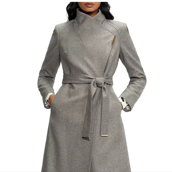 Ted Baker Belted Wrap Coat in Light Grey- 2 US Size 6 - Picture 3 of 14